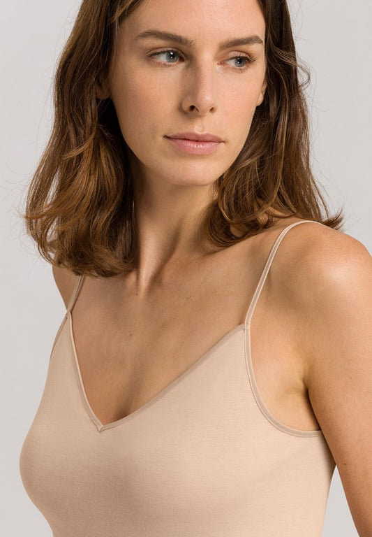 The Cotton Seamless-Spaghetti Top By Hanro in Beige