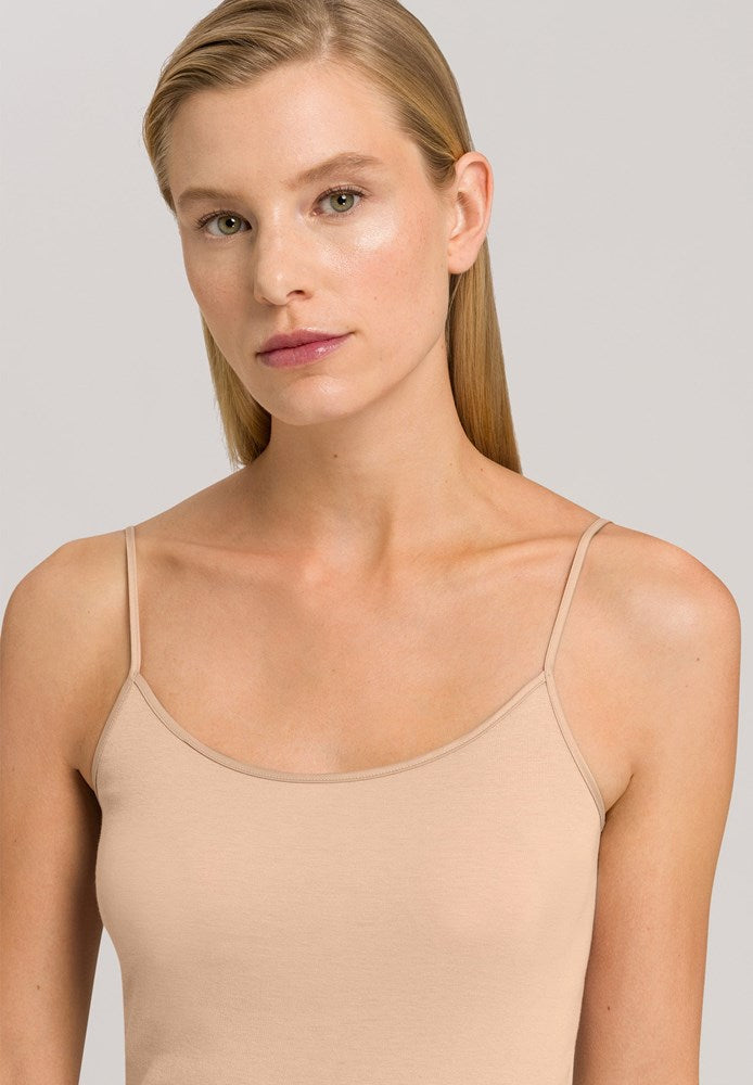 The Cotton Seamless-Spaghetti Top By Hanro in Beige