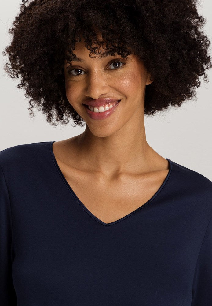 The Cotton Silk-L/Slv Pajama By Hanro in Deep Navy