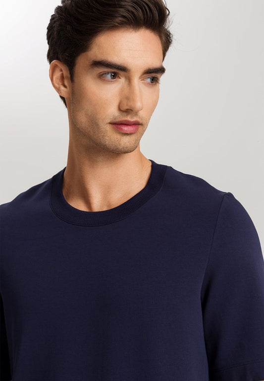 The Micro Touch-Short Sleeve Sweatshirt By Hanro In Deep Navy