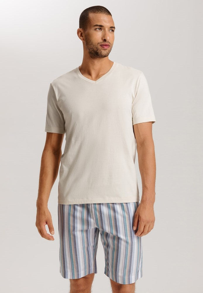 The Living Shirts-S/Slv Shirt V-Neck By Hanro In Warm Sand