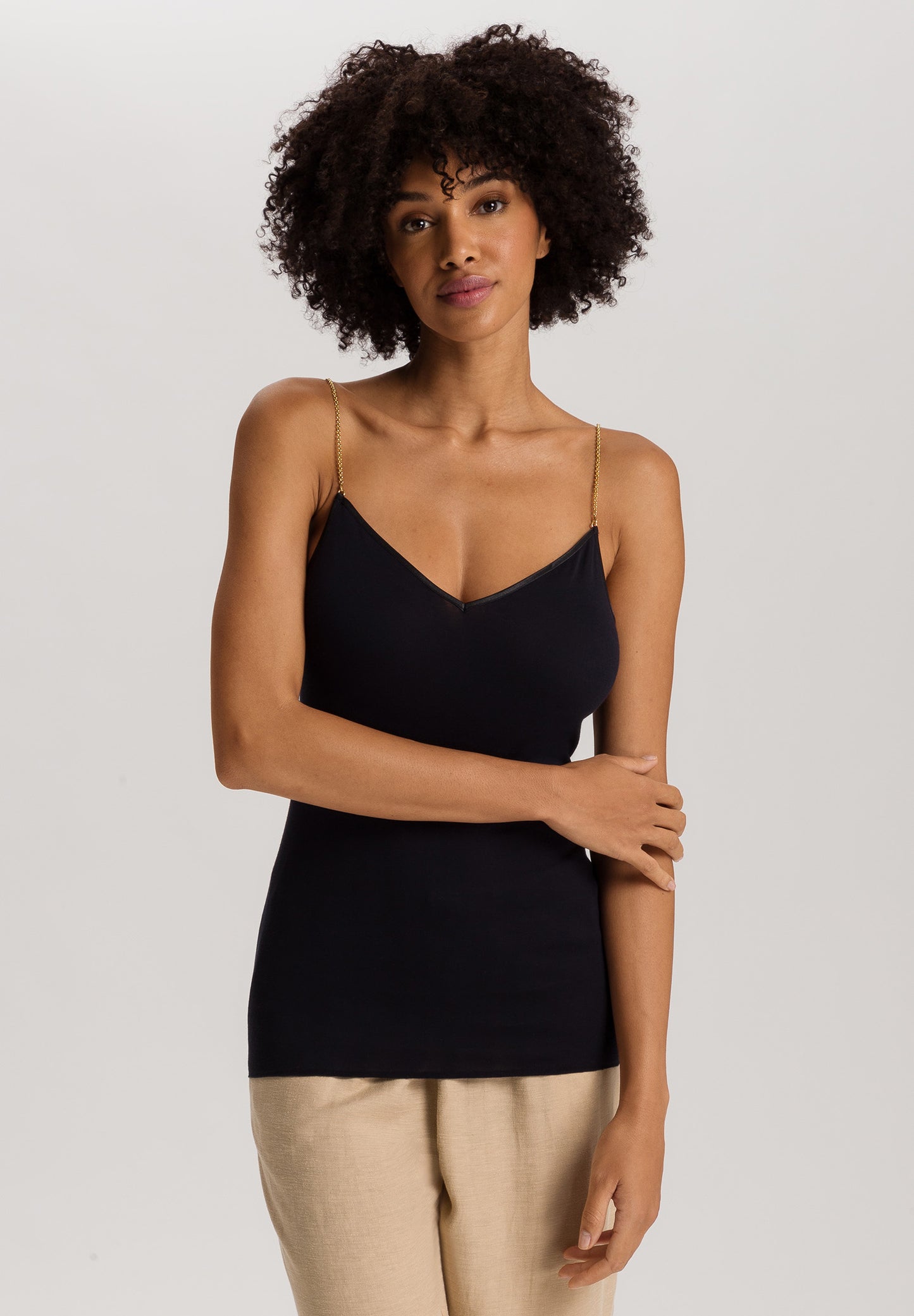 The Cotton Seamless-Spaghetti Top By Hanro in Black