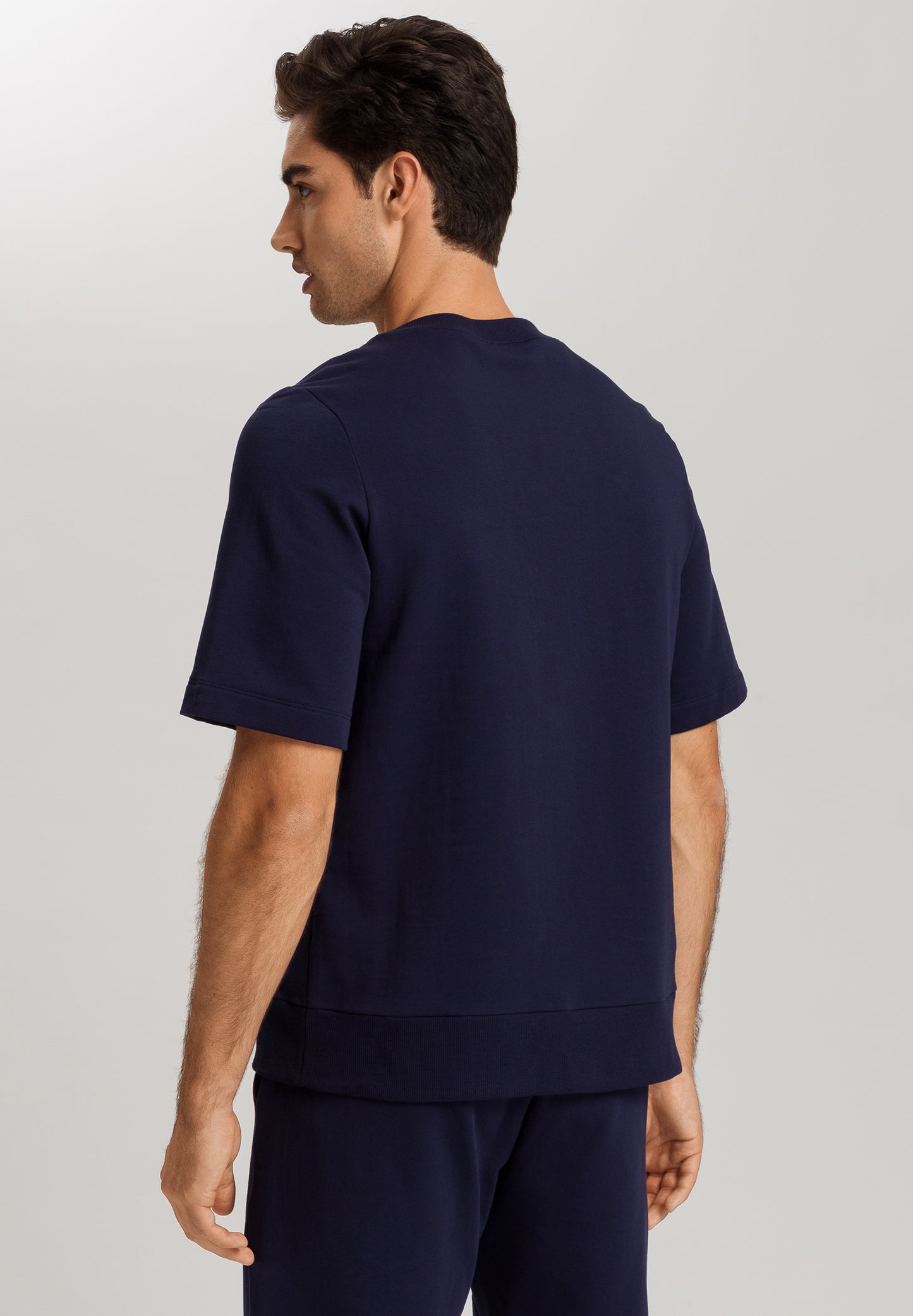 The Micro Touch-Short Sleeve Sweatshirt By Hanro in Deep Navy