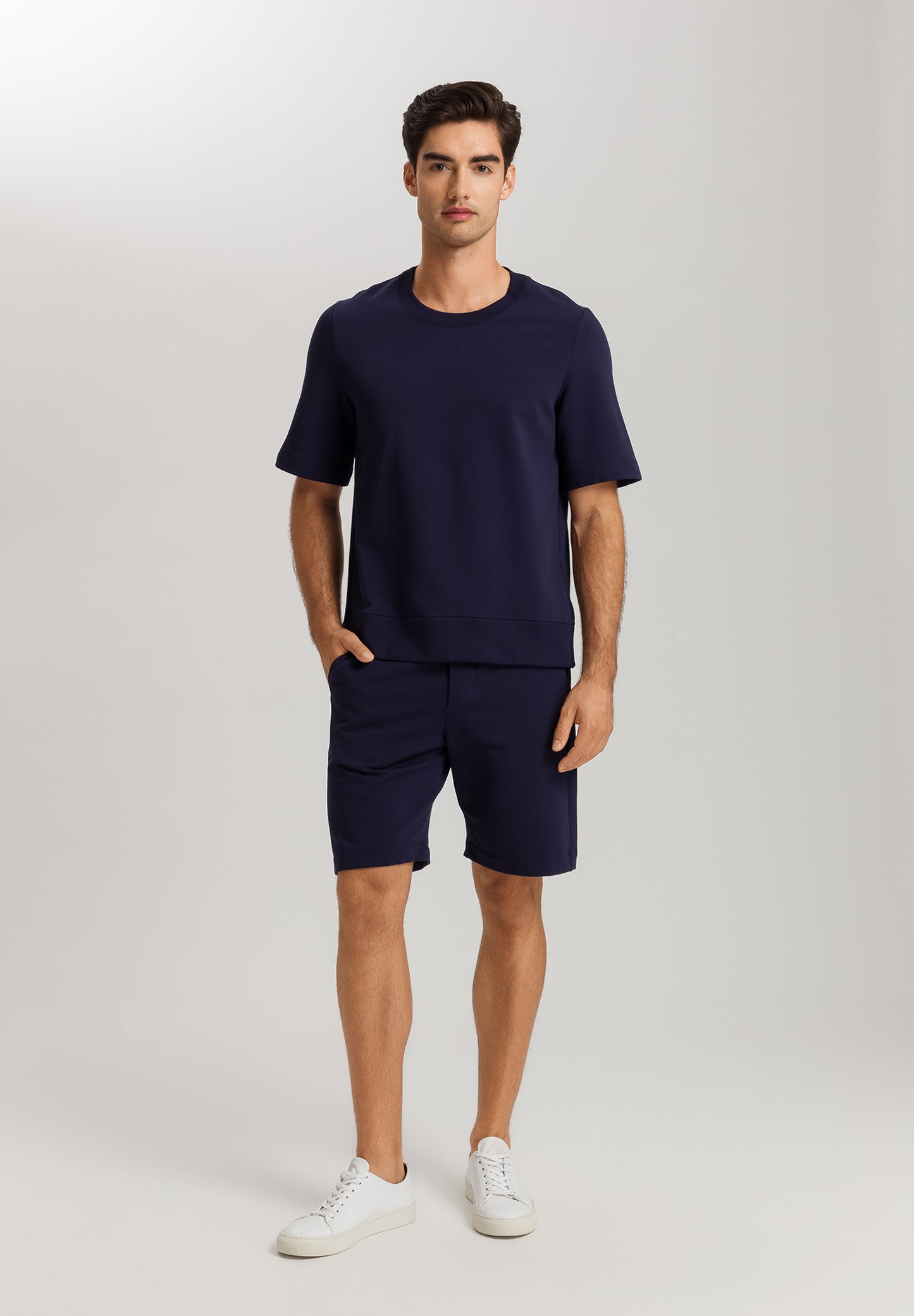 The Micro Touch-Short Sleeve Sweatshirt By Hanro in Deep Navy