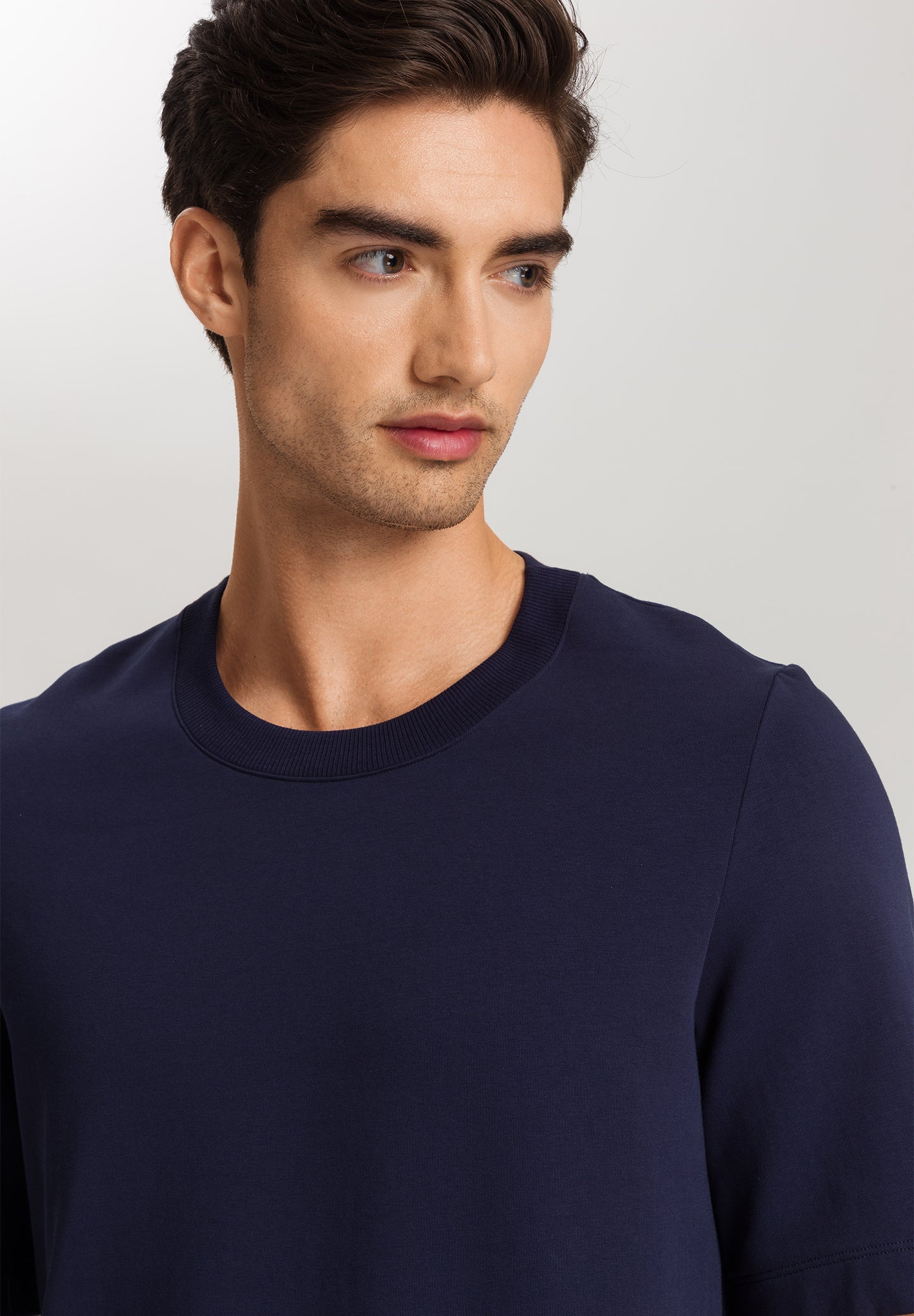 The Micro Touch-Short Sleeve Sweatshirt By Hanro in Deep Navy