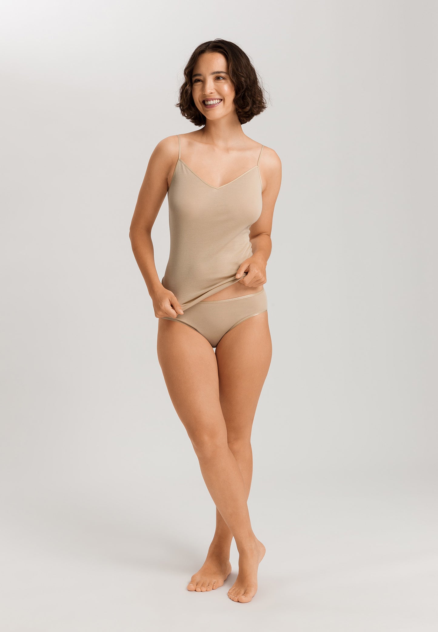 The Cotton Seamless-Spaghetti Top By Hanro in Iced Cappuccino