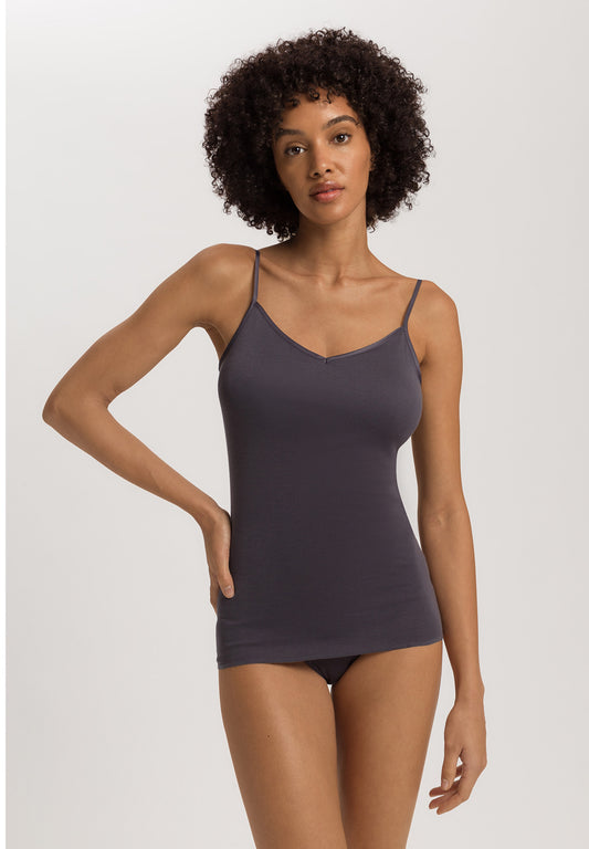 The Cotton Seamless-Spaghetti Top Padded By Hanro in Black Pearl