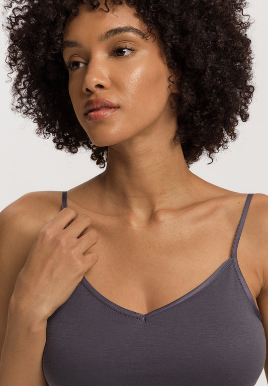 The Cotton Seamless-Spaghetti Top Padded By Hanro in Black Pearl