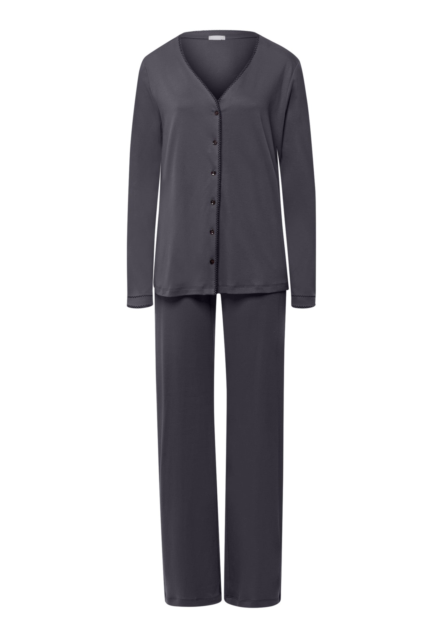 The Una Long Sleeve Pajama By Hanro in Black Pearl