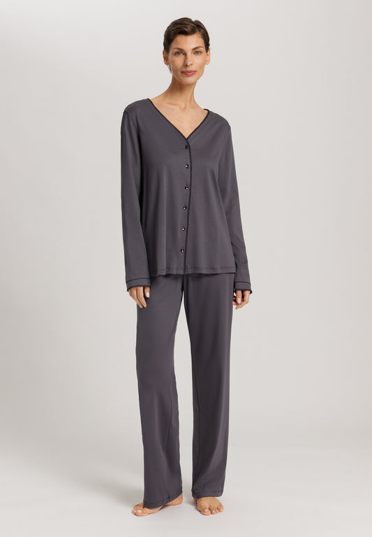 The Una Long Sleeve Pajama By Hanro in Black Pearl