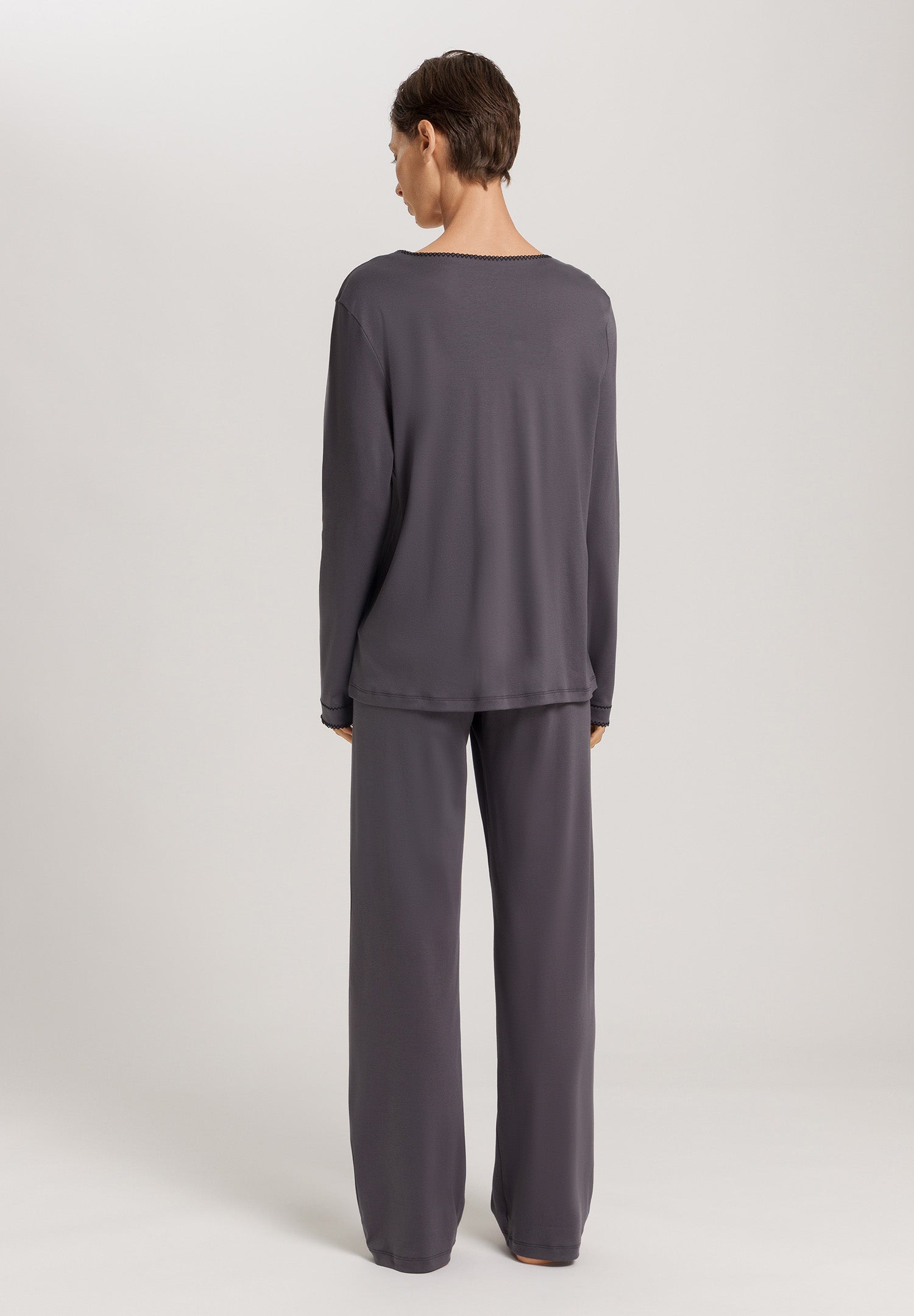 The Una Long Sleeve Pajama By Hanro in Black Pearl