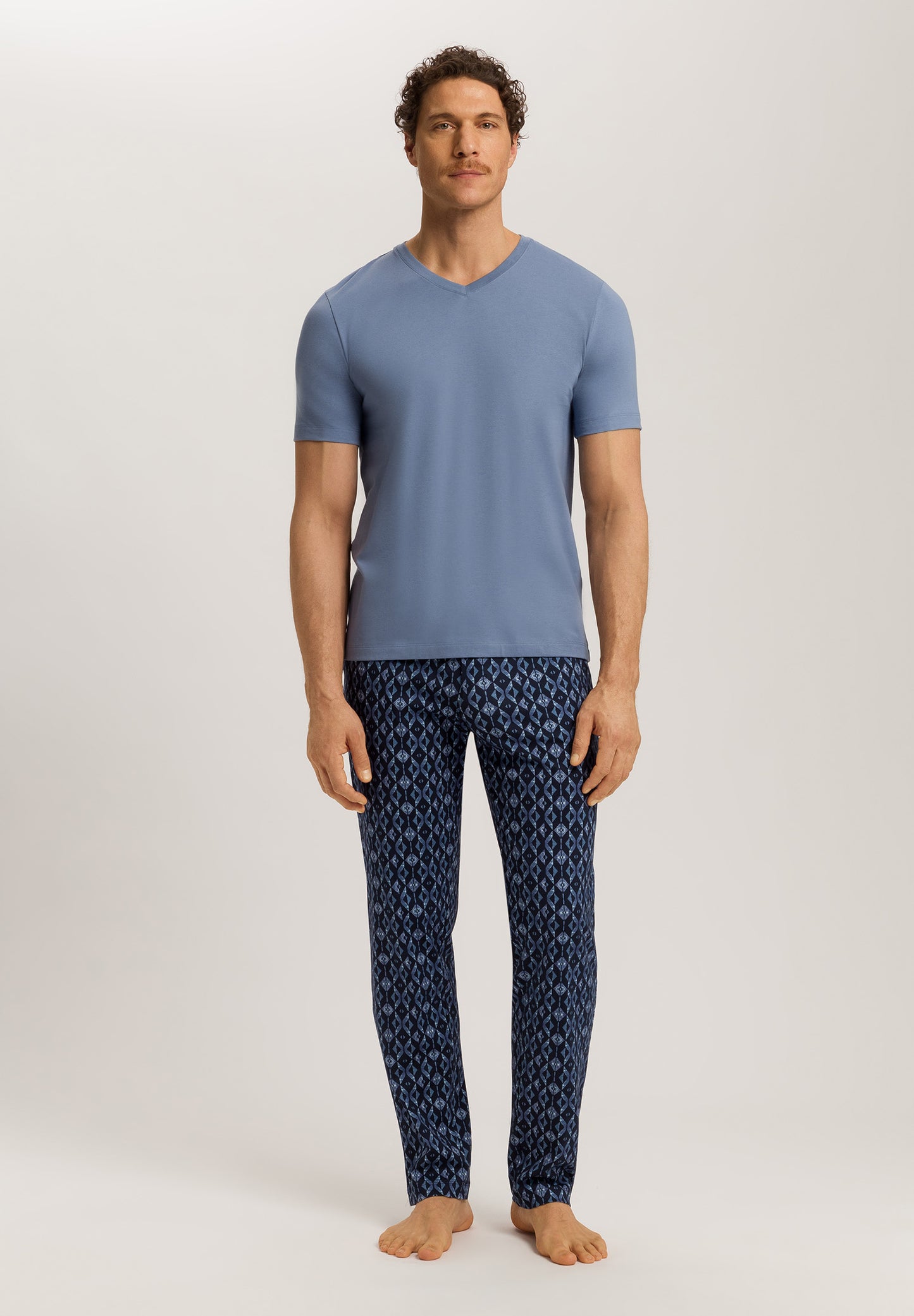 The Living Shirts-S/Slv Shirt V-Neck By Hanro in Dusky Aqua
