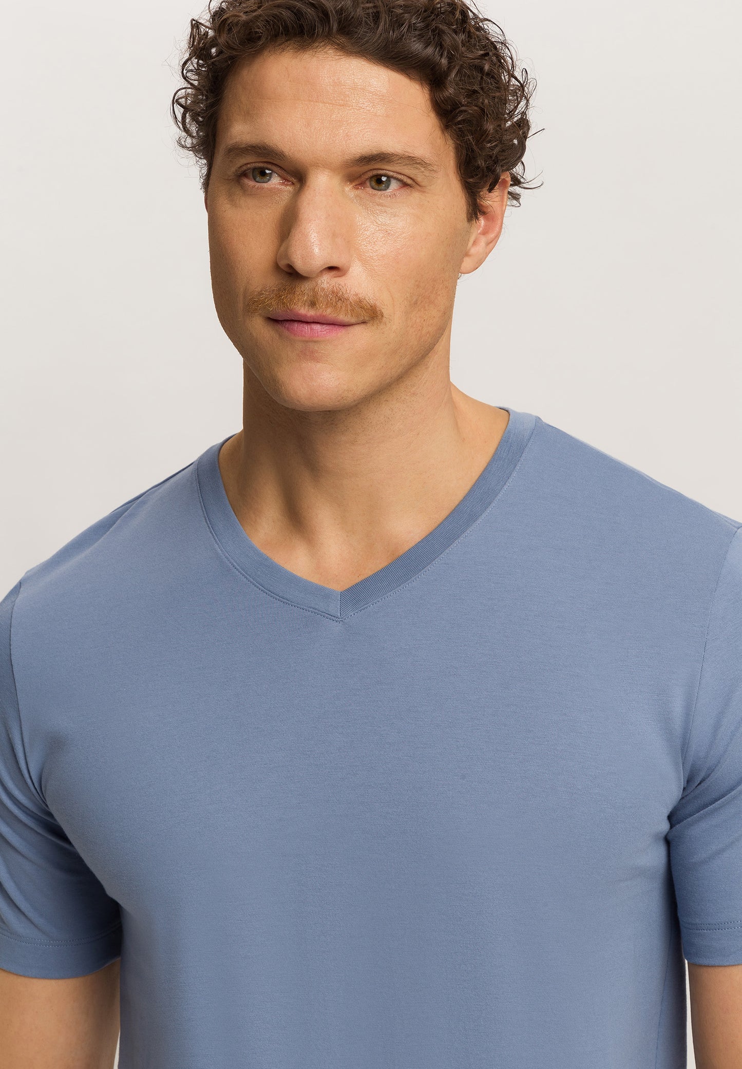The Living Shirts-S/Slv Shirt V-Neck By Hanro in Dusky Aqua