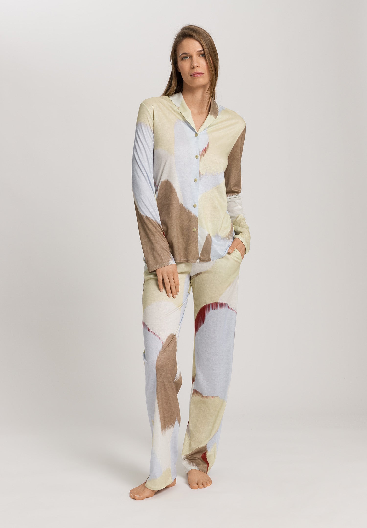 The Olivia Long Pants By Hanro in Abstract Paint