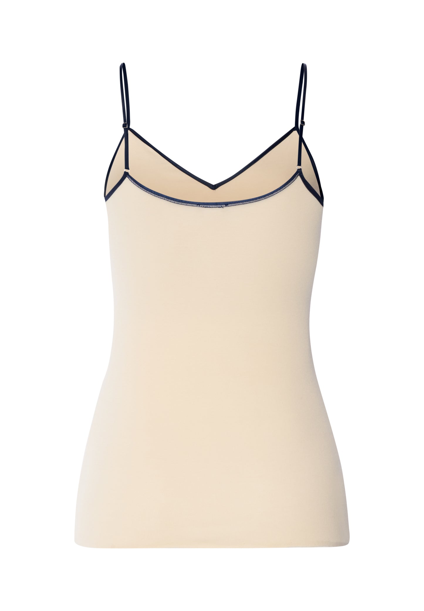 The Cotton Seamless-Spaghetti Top by HANRO in Summer Sand/Deep Navy