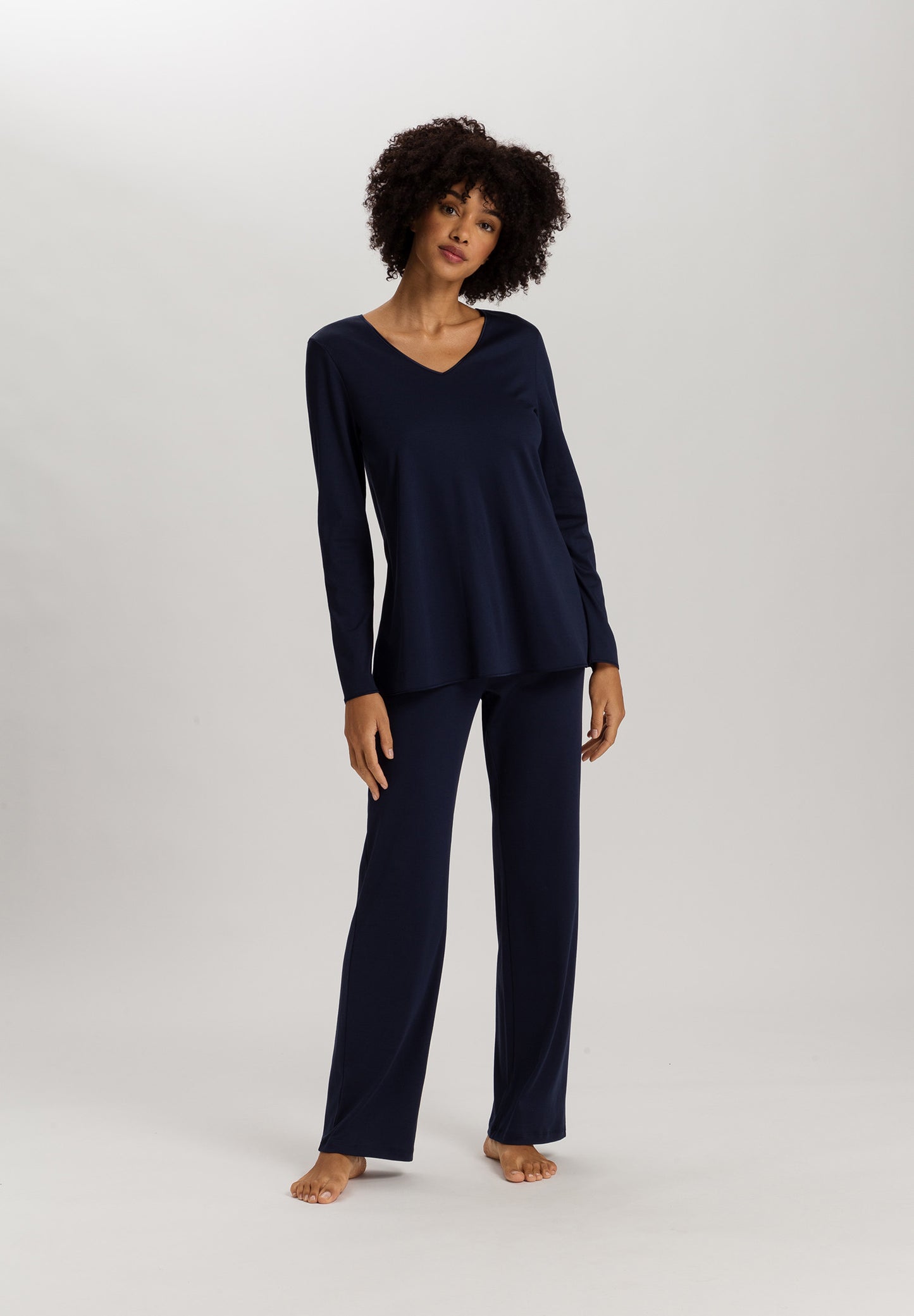 The Cotton Silk-L/Slv Pajama By Hanro in Deep Navy