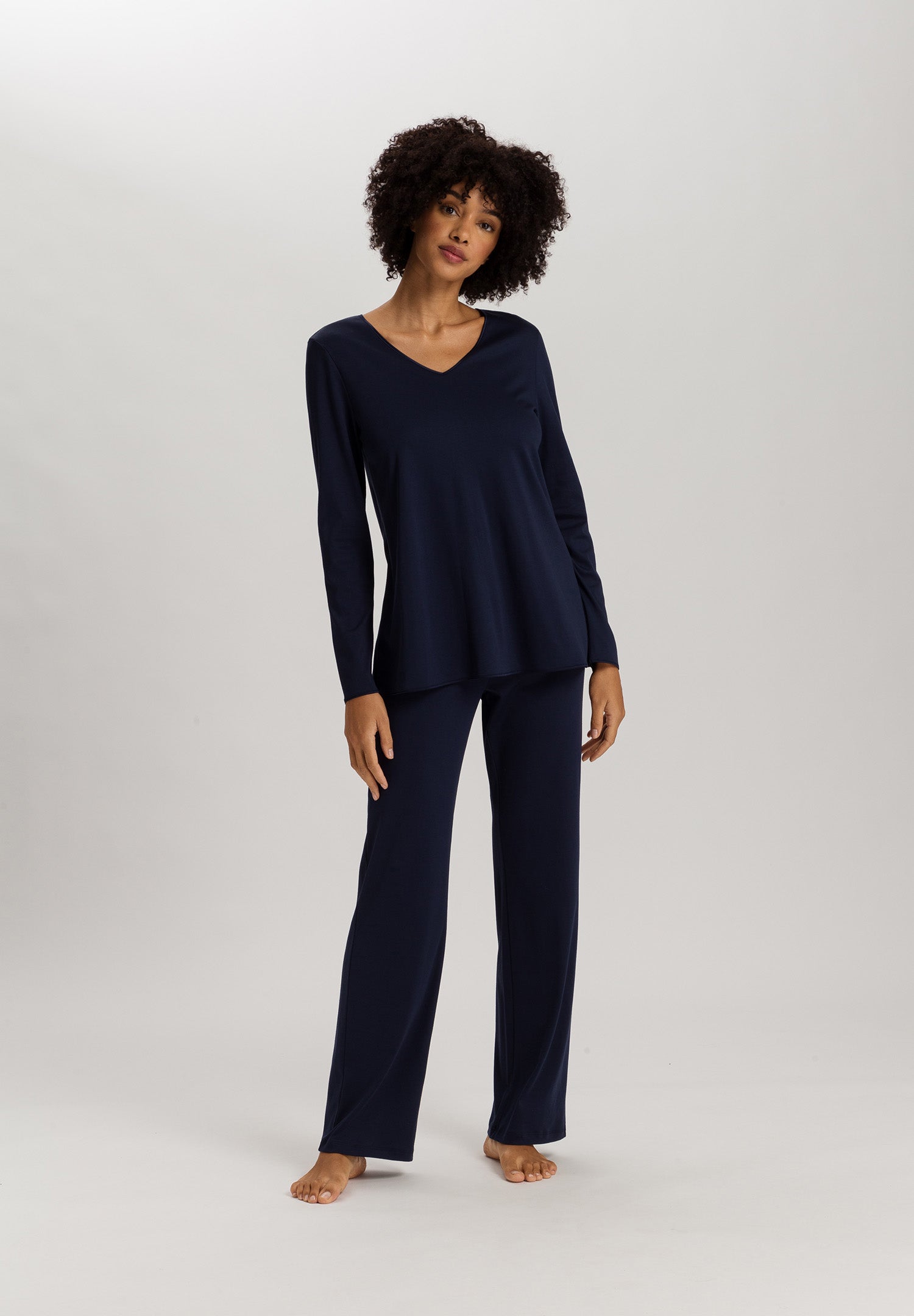 The Cotton Silk-L/Slv Pajama By Hanro in Deep Navy