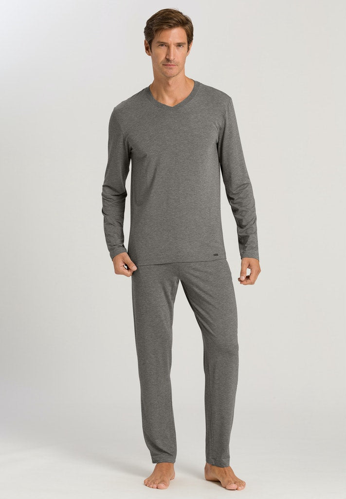 HANRO Mens Casuals Longsleeve V-Neck in stone melange