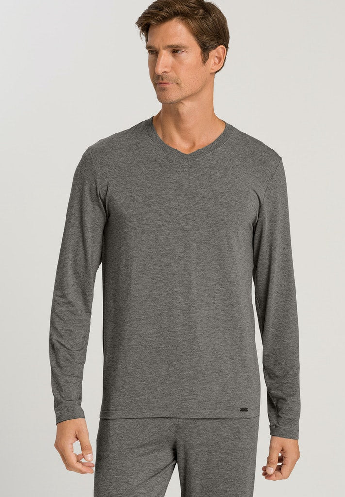 HANRO Mens Casuals Longsleeve V-Neck in stone melange