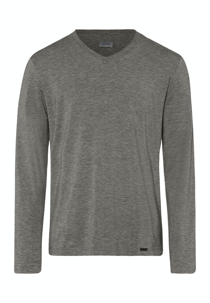 HANRO Mens Casuals Longsleeve V-Neck in stone melange