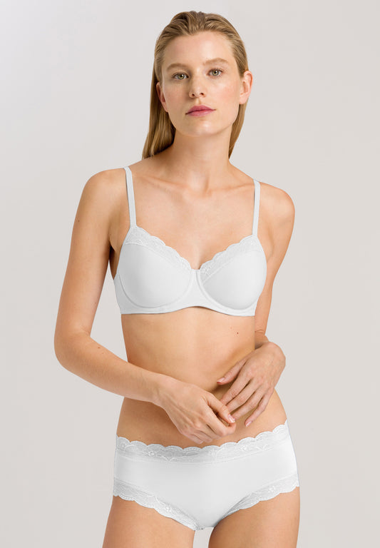 HANRO White Cotton Lace T-Shirt Bra