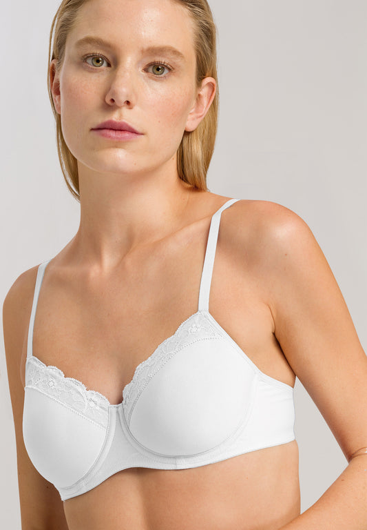 HANRO White Cotton Lace T-Shirt Bra