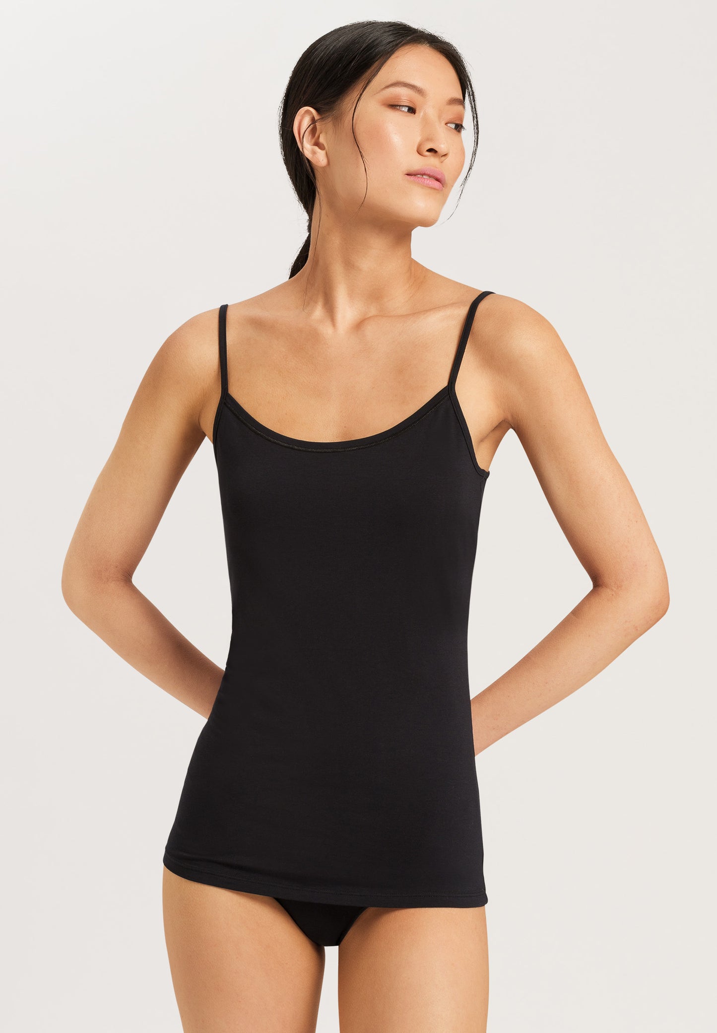 HANRO Black Cotton Sensation Spaghetti Top
