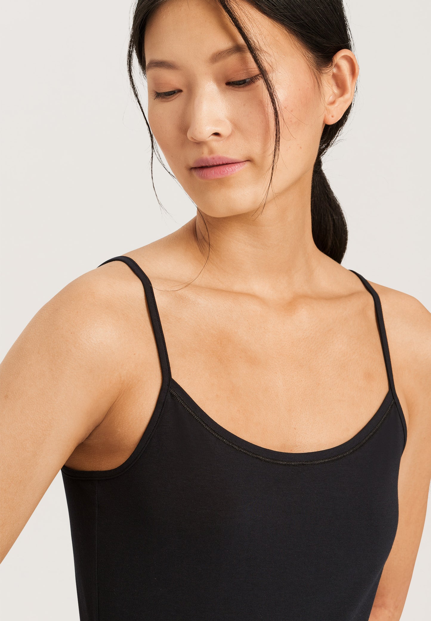 HANRO Black Cotton Sensation Spaghetti Top