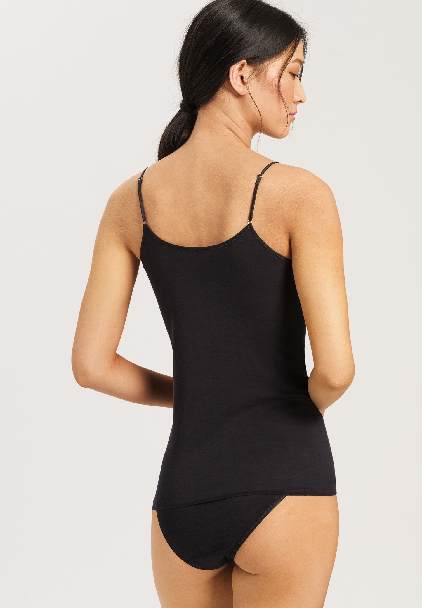 HANRO Black Cotton Seamless Spaghetti Top