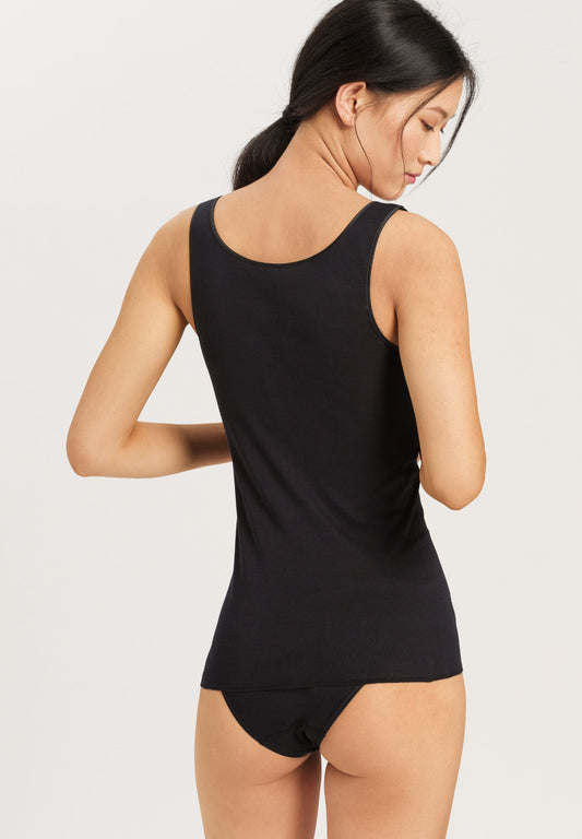 HANRO Black Cotton Seamless V Neck Top
