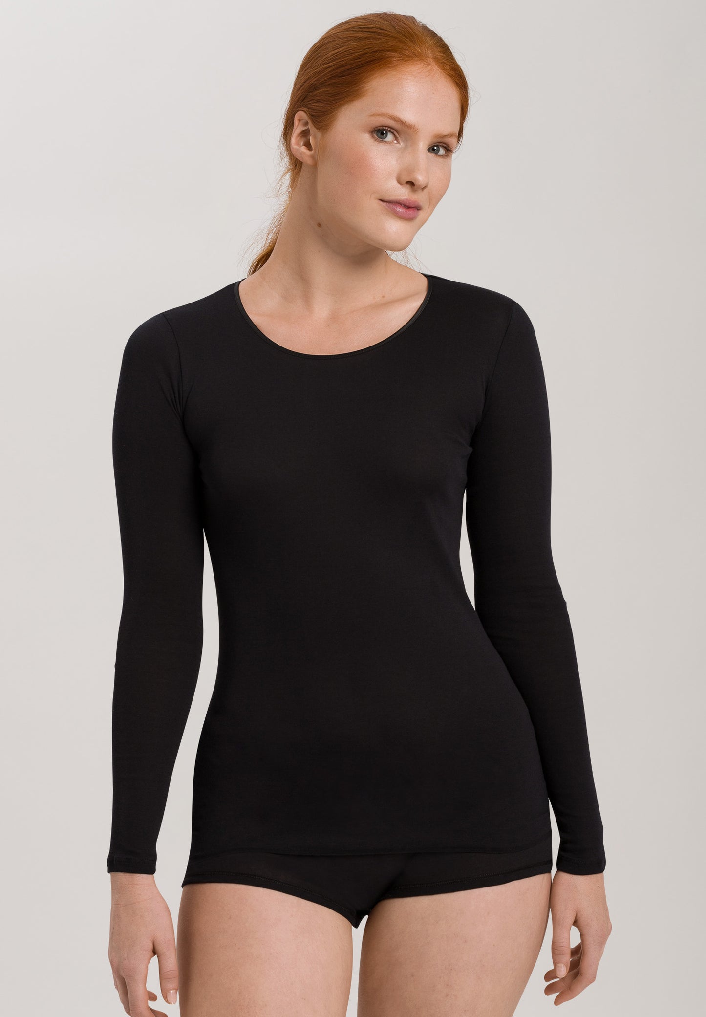 HANRO Black Cotton Seamless Long Sleeve Shirt