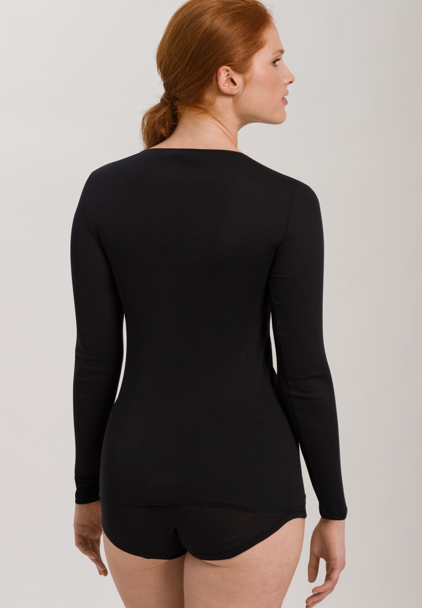 HANRO Black Cotton Seamless Long Sleeve Shirt