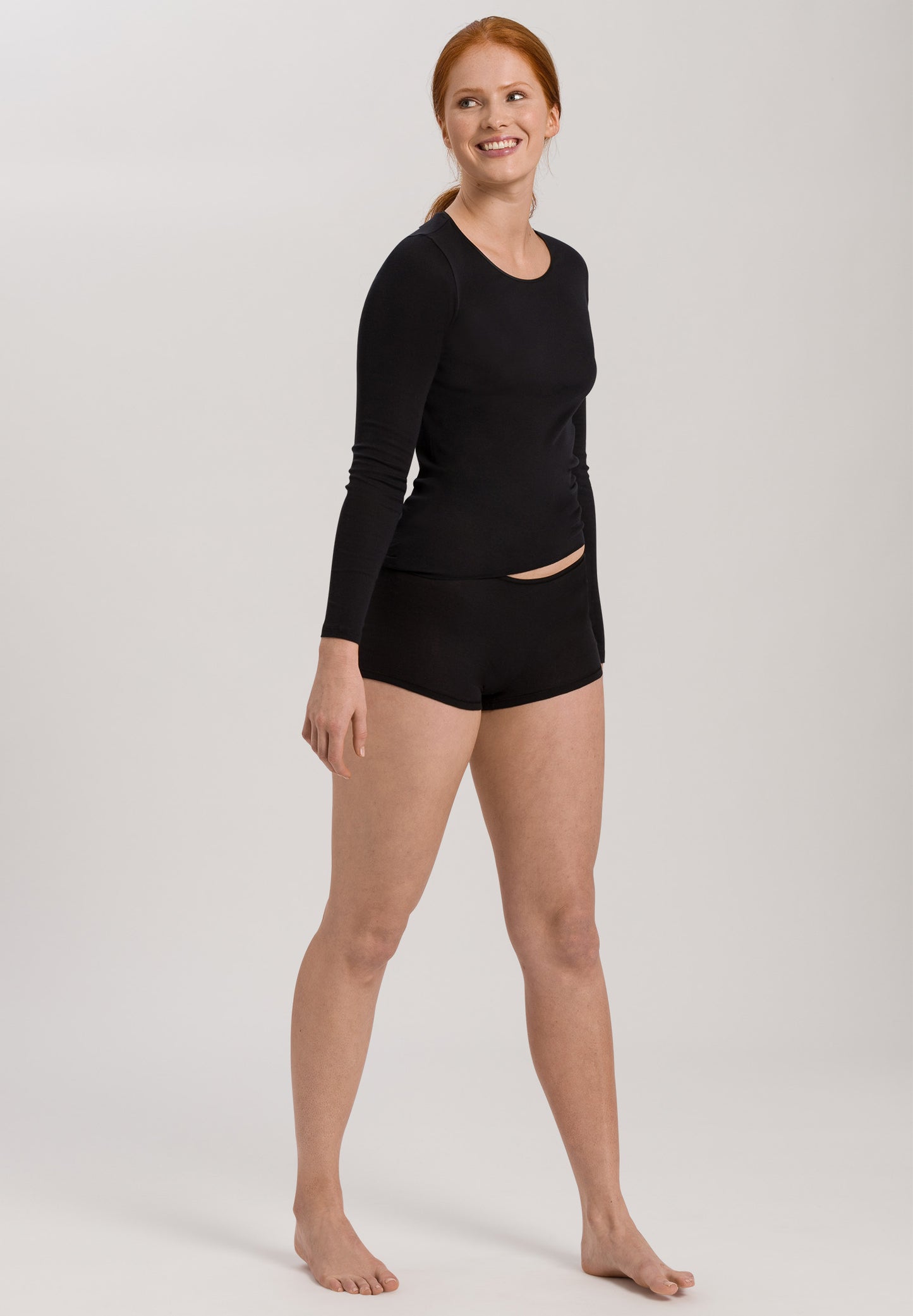 HANRO Black Cotton Seamless Long Sleeve Shirt