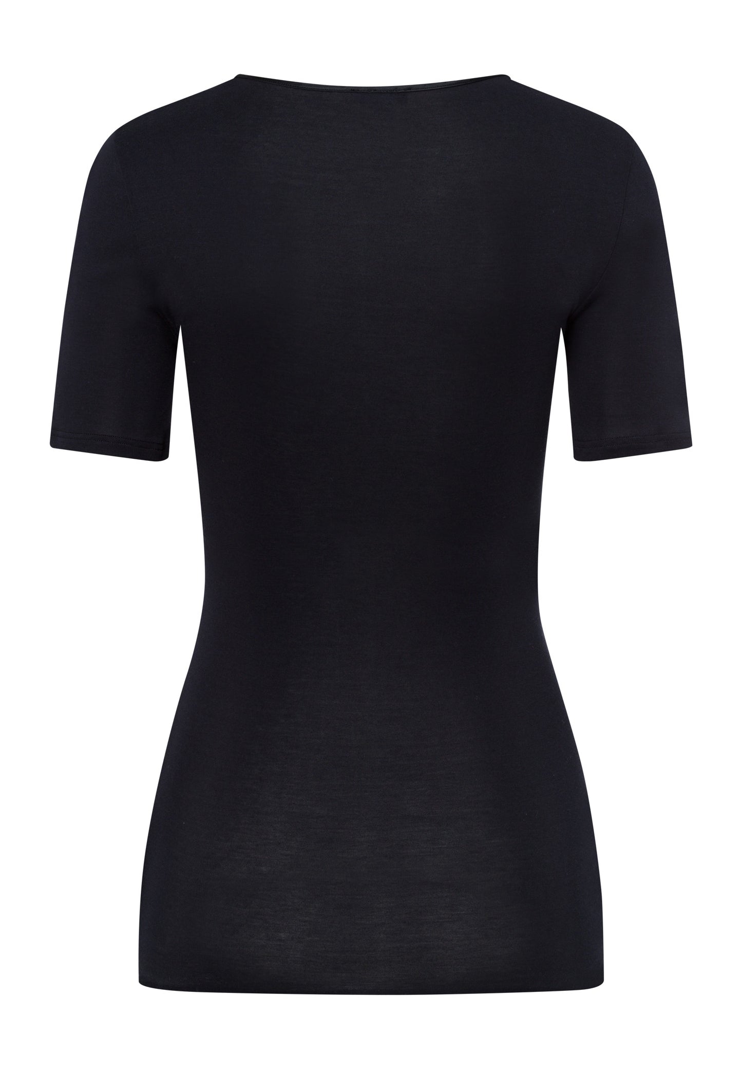HANRO Black Cotton Seamless Short Sleeve Shirt