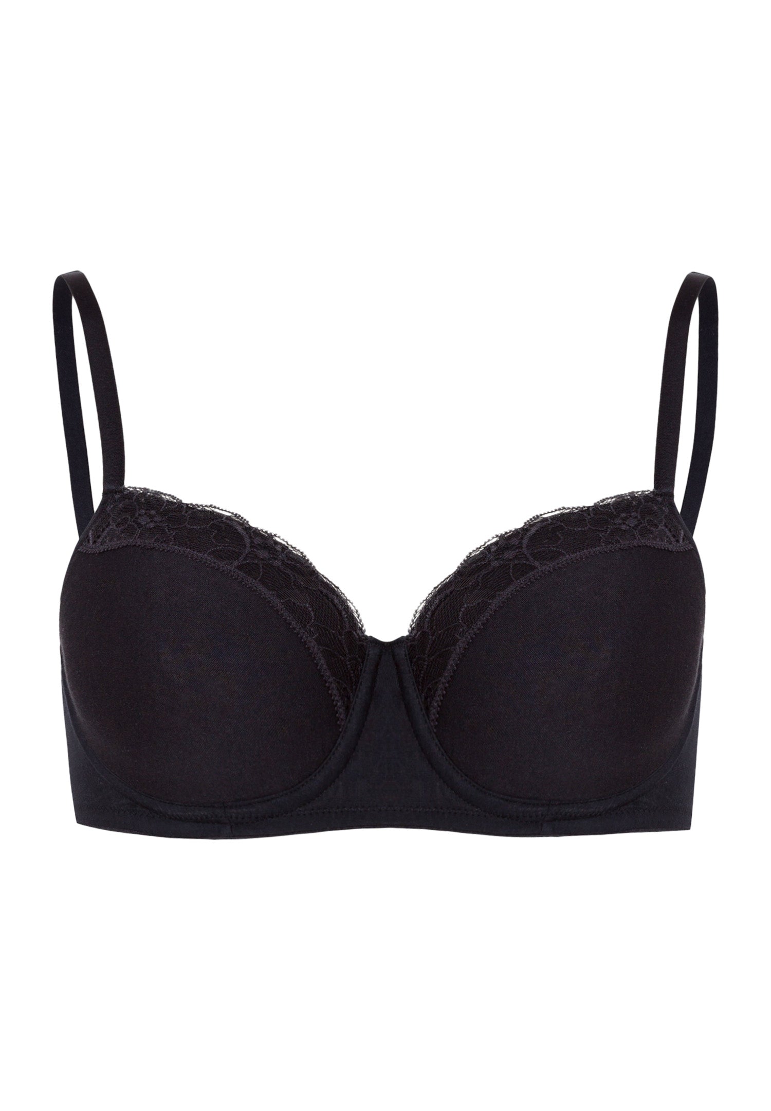HANRO Black Cotton Lace T-Shirt Bra