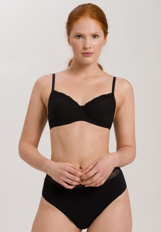HANRO Black Cotton Lace T-Shirt Bra