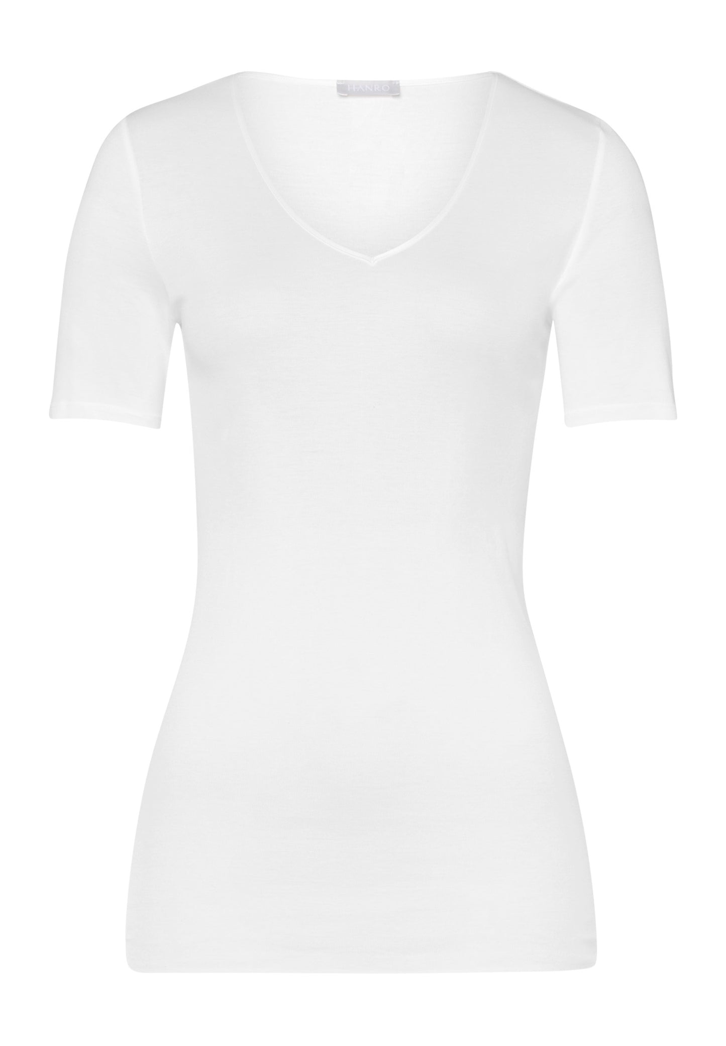 HANRO White Cotton Seamless V-Neck Short Sleeve Shirt