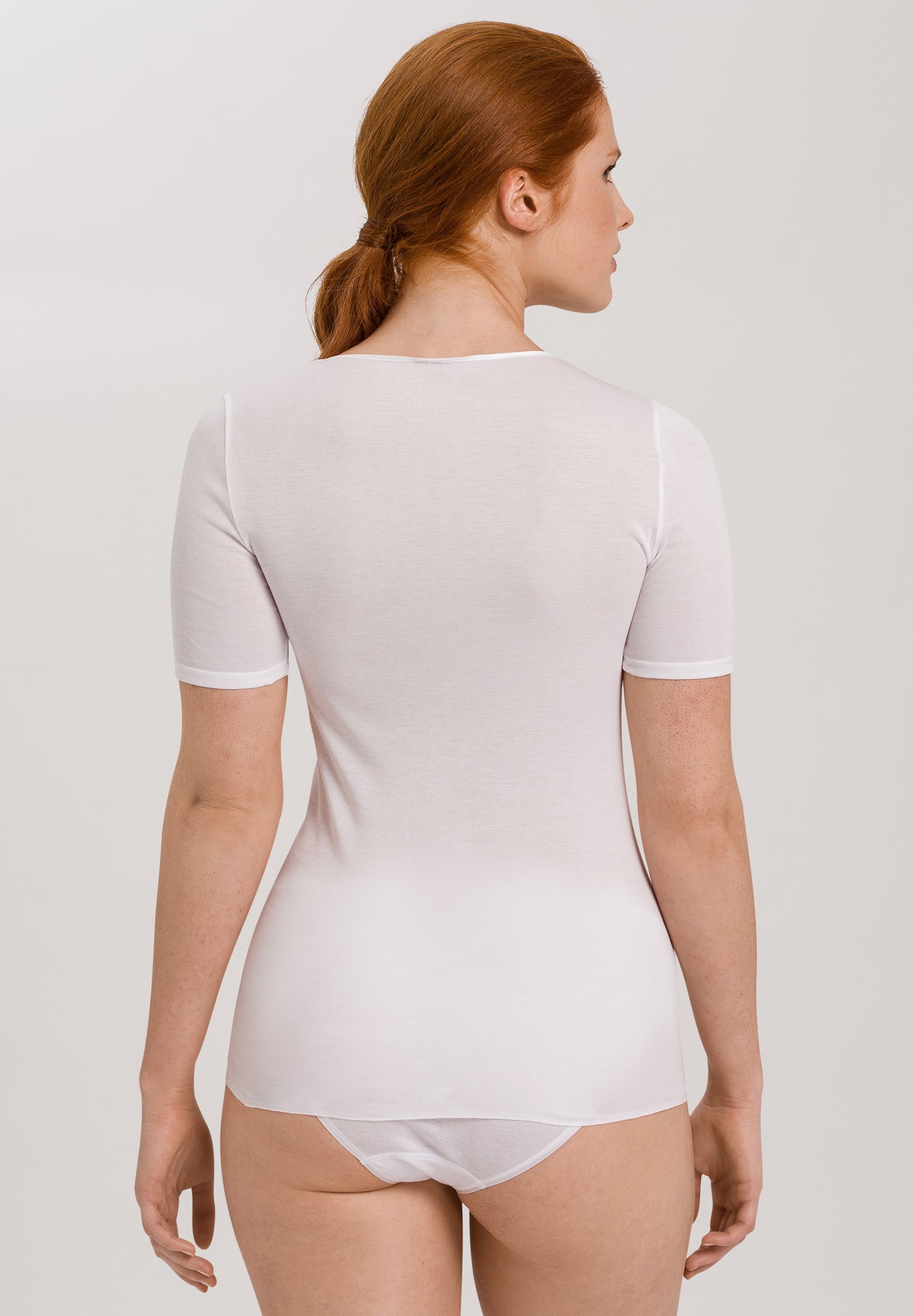 HANRO White Cotton Seamless V-Neck Short Sleeve Shirt