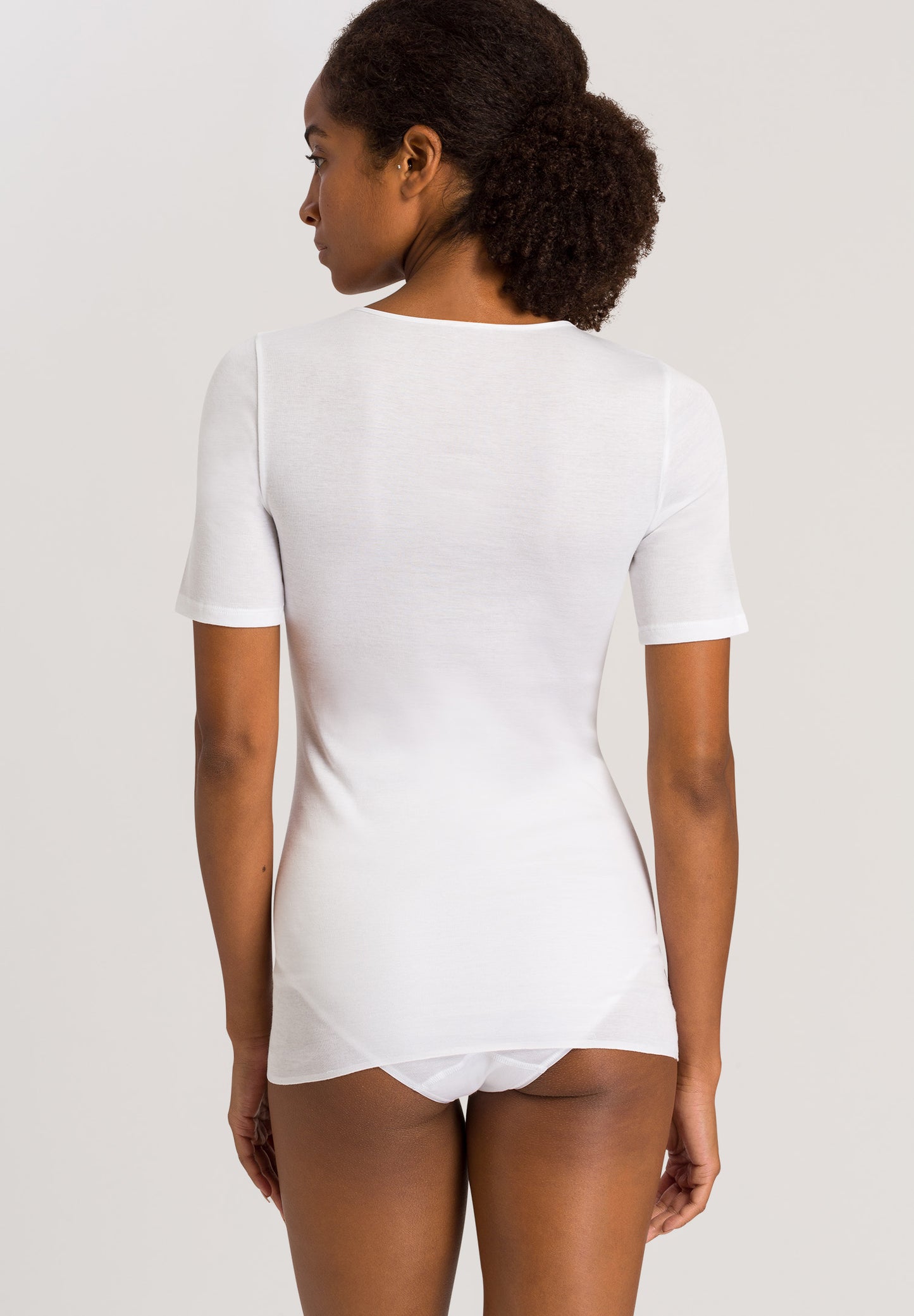 HANRO White Cotton Seamless Short Sleeve Shirt