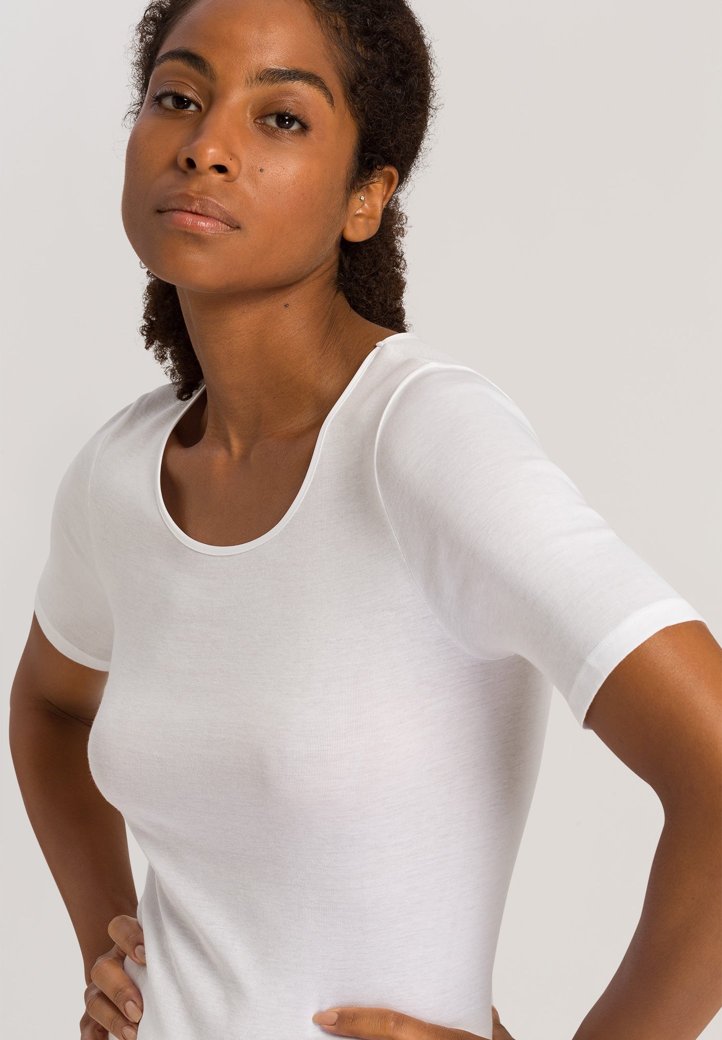 HANRO White Cotton Seamless Short Sleeve Shirt