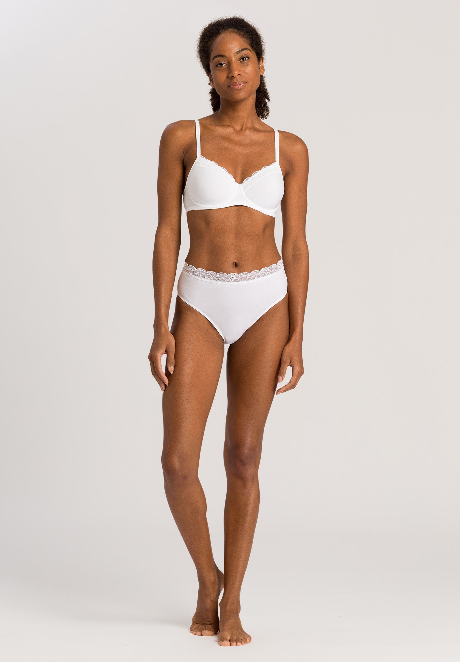 HANRO White Cotton Lace T-Shirt Bra