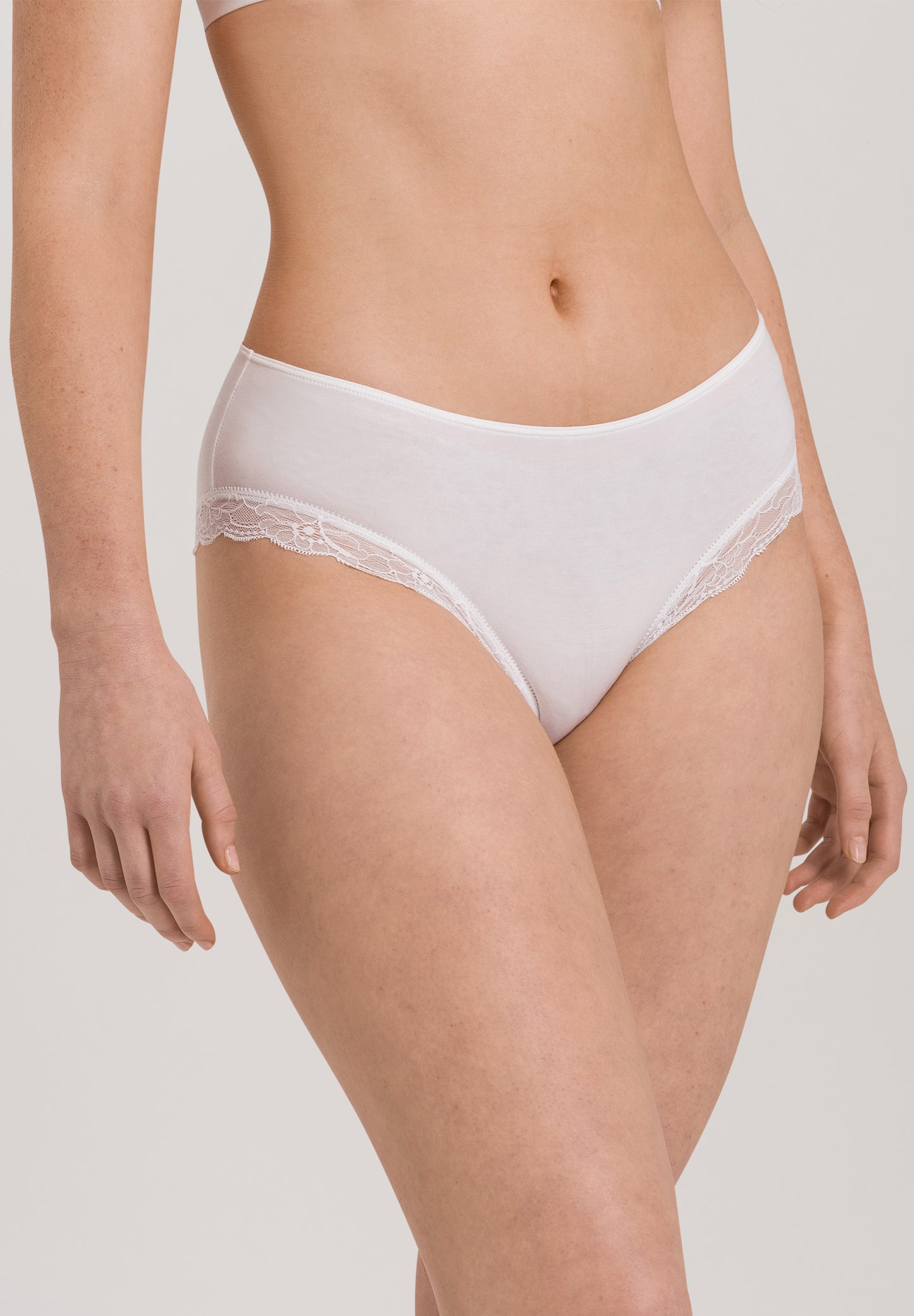HANRO White Cotton Lace Midi Briefs