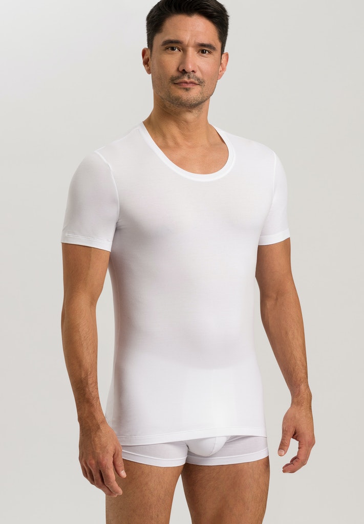 HANRO White Cotton Superior Short Sleeve Shirt