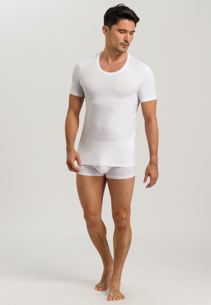 HANRO White Cotton Superior Short Sleeve Shirt