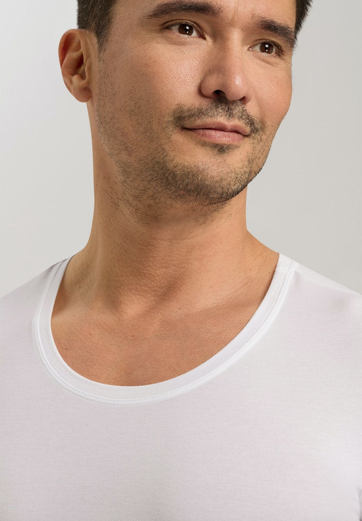 HANRO White Cotton Superior Short Sleeve Shirt