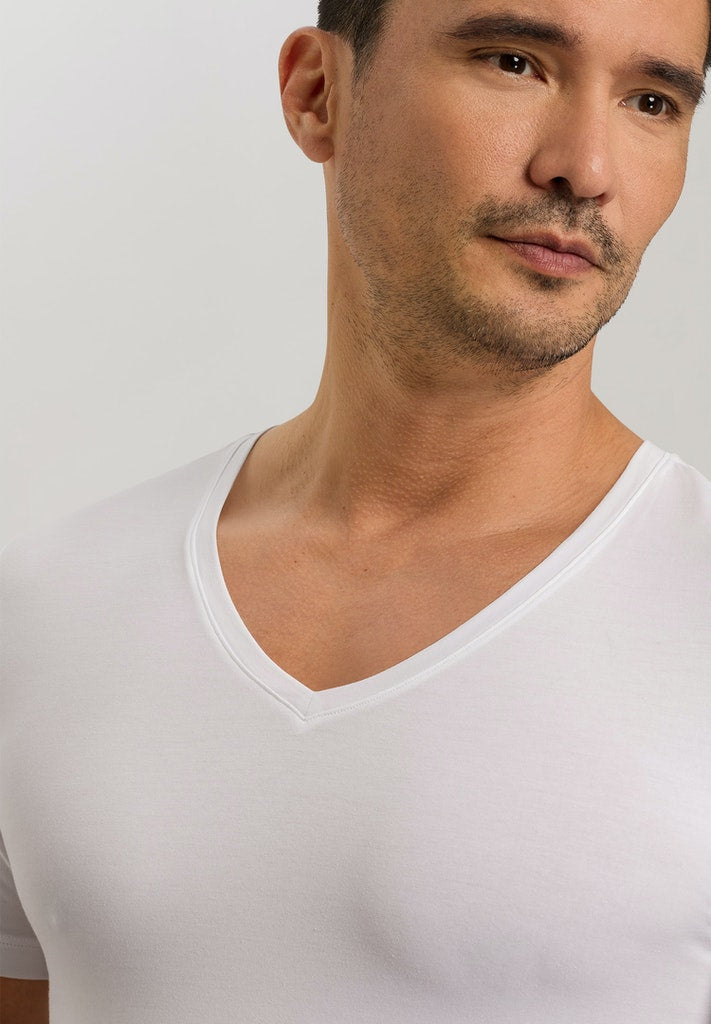 HANRO White Cotton Superior V-Neck