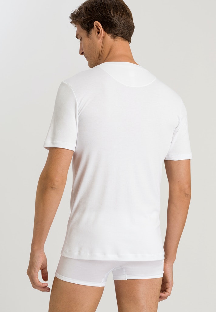 HANRO Mens Sea Island Cotton V-Neck Shirt in white