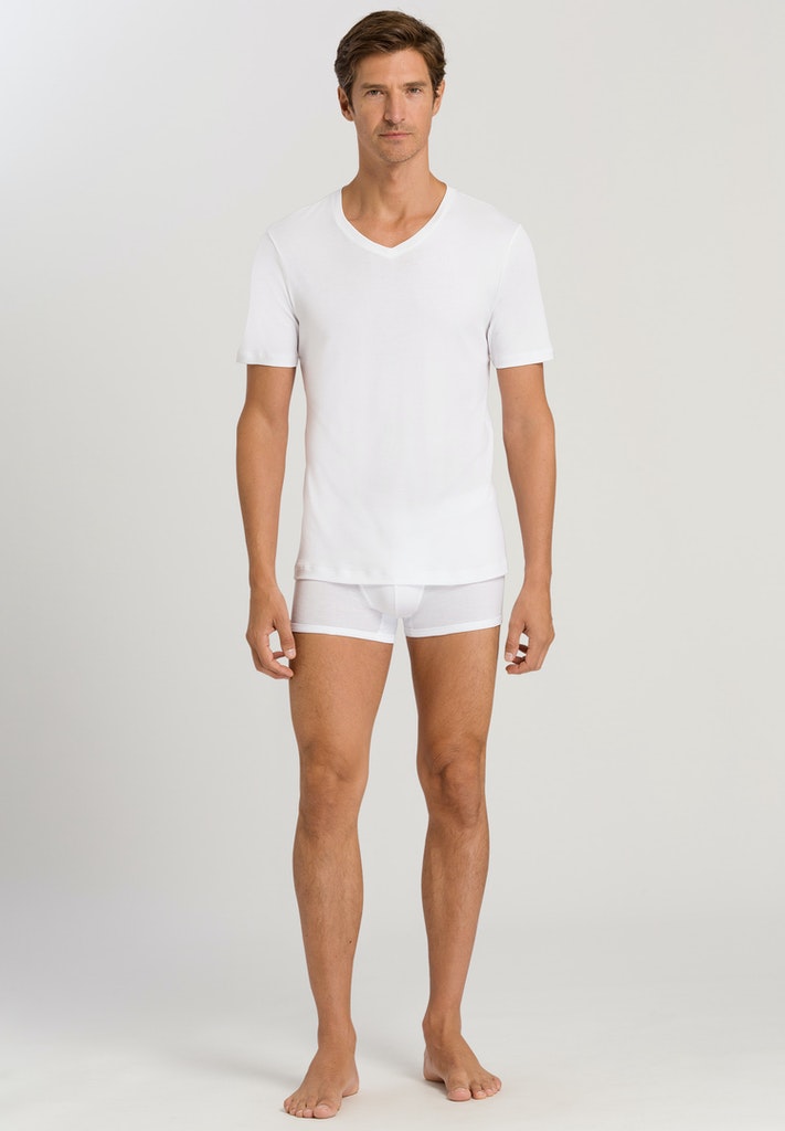 HANRO Mens Sea Island Cotton V-Neck Shirt in white