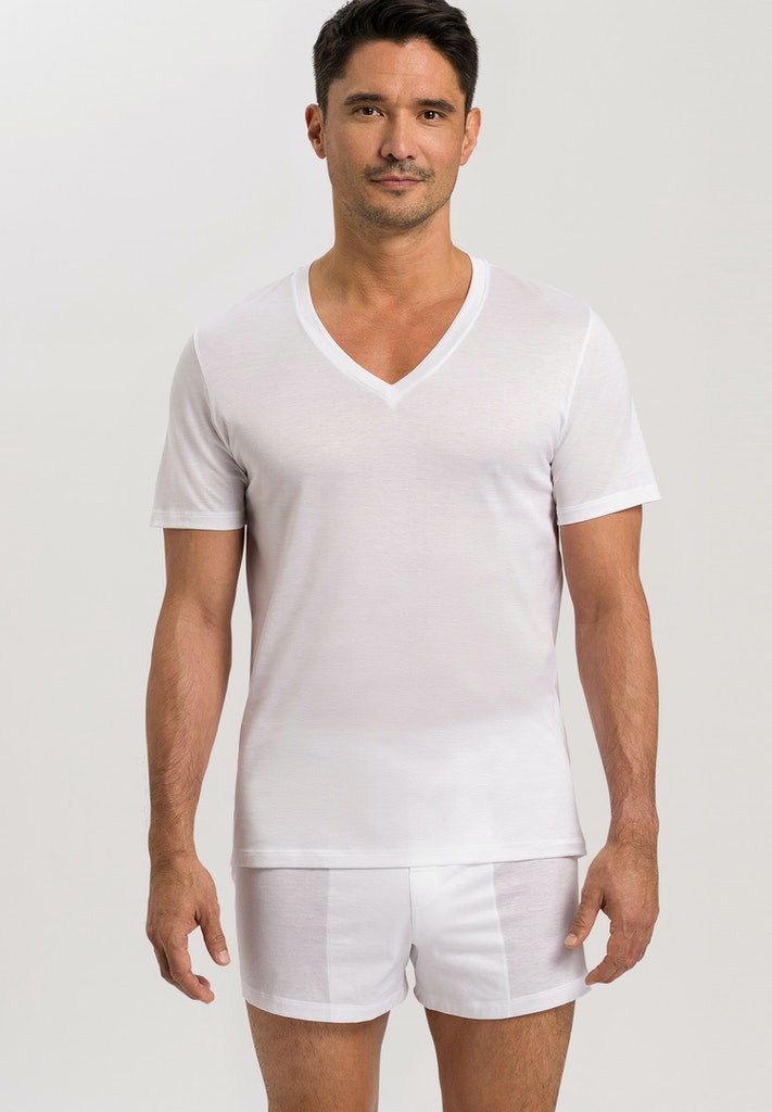HANRO Mens Cotton Sporty V-Neck in white