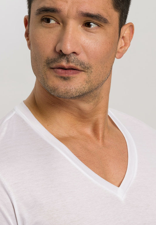 HANRO Mens Cotton Sporty V-Neck in white